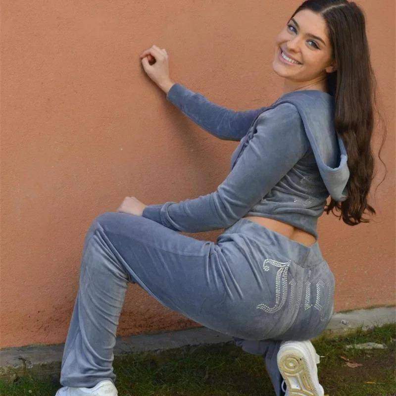 Lässiges Sport-Set für Damen, einfarbig, Buchstabenstickerei, langärmliges Kapuzen-Sweatshirt, locker sitzende Hose, 2-teiliges Set S grau von Joom DACH