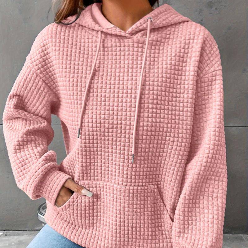 Lässiges Sweatshirt in Übergröße für Damen, einfarbiges Waffelmuster, langärmeliges Kapuzensweatshirt mit Kordelzug und Taschen 4XL rosa von Joom DACH