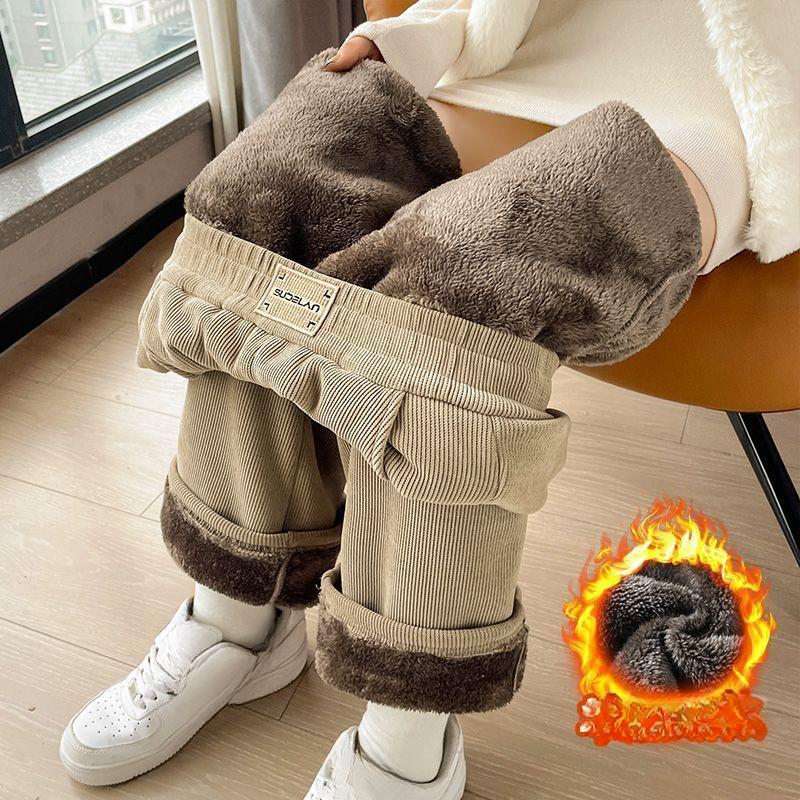 Lamm Fleece Warme Gerade Koreanische Hosen Jogger Frauen Winter Breite Bein Hosen Frauen Plüsch Hosen XXXXL khaki von Joom DACH