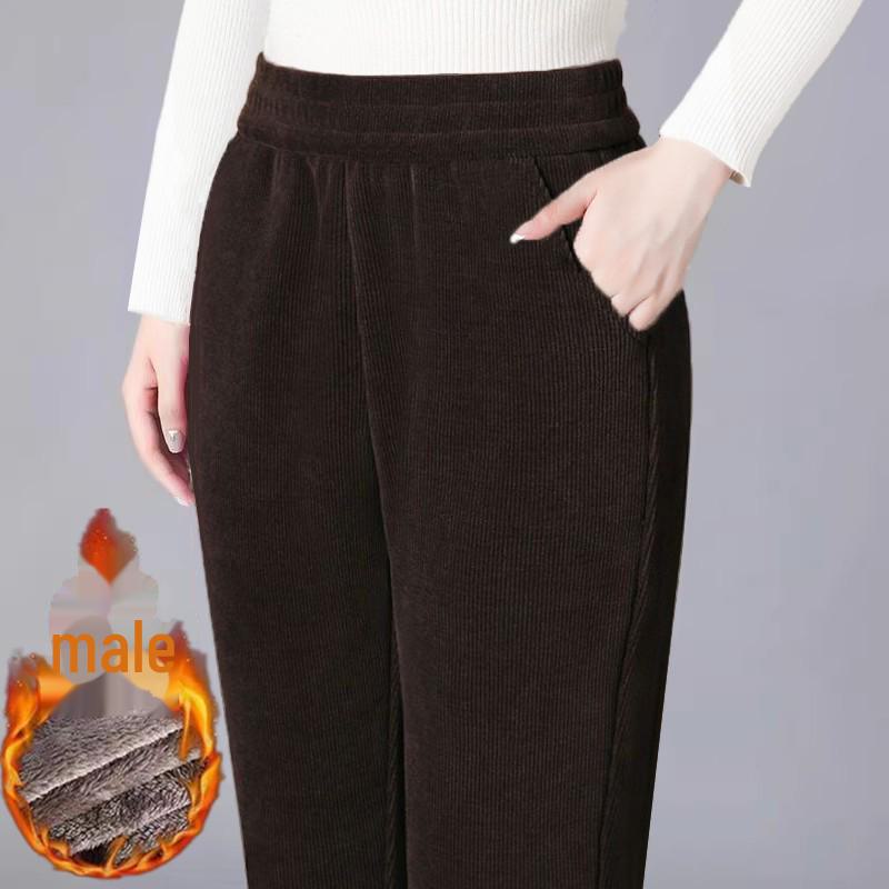 Lammfell-Samt-Cord, lässige Herbst-/Winter-Haremshose, dicke, warme, lockere Hose für Damen 2XL (110-125 jin) kaffeebraun von Joom DACH