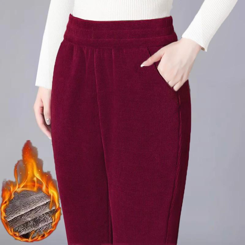 Lammfell-Samt-Cord, lässige Herbst-/Winter-Haremshose, dicke, warme, lockere Hose für Damen 2XL (110-125 jin) rot von Joom DACH