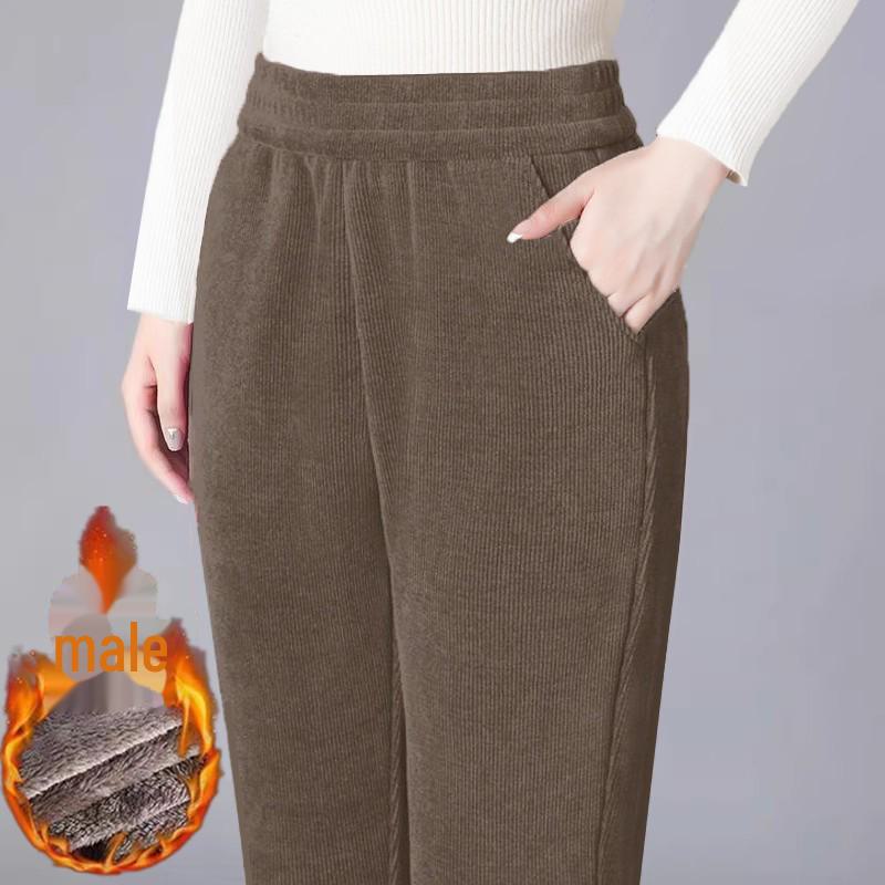 Lammfell-Samt-Cord, lässige Herbst-/Winter-Haremshose, dicke, warme, lockere Hose für Damen L (90-105 jin) braun von Joom DACH