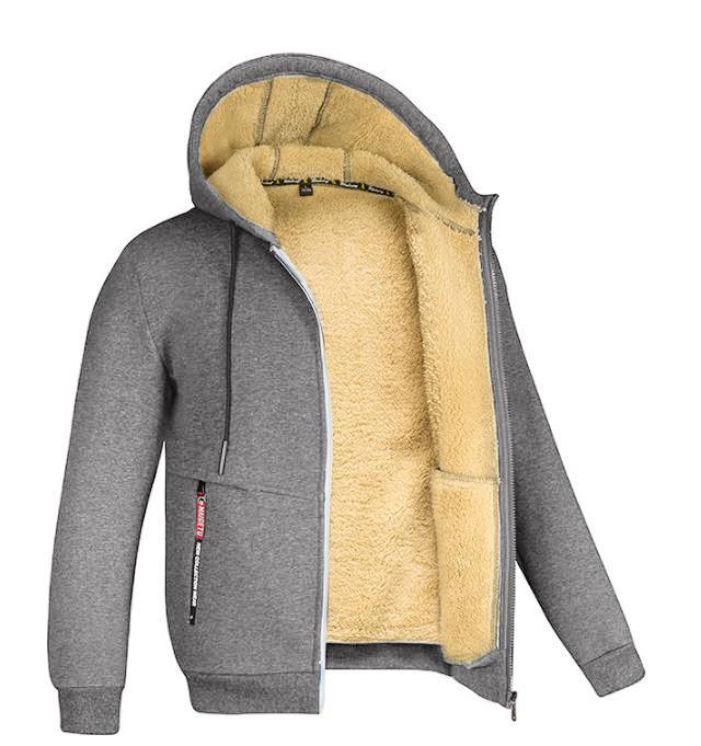 Lammfleece Herbst- und Winter-Hoodie Herren-Kapuzenjacke in Volltonfarbe mit dicker Fleece-Kleidung S licht grau von Joom DACH