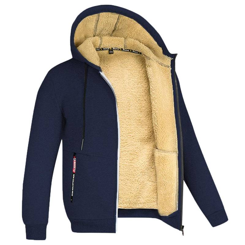 Lammfleece Herbst- und Winter-Hoodie Herren-Kapuzenjacke in Volltonfarbe mit dicker Fleece-Kleidung XXXL navy blau von Joom DACH
