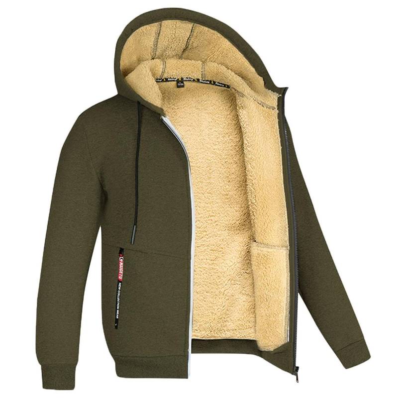 Lammfleece Herbst- und Winter-Hoodie Herren-Kapuzenjacke in Volltonfarbe mit dicker Fleece-Kleidung XXXL armee grüne von Joom DACH