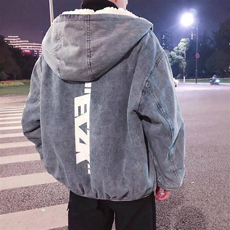 Lammwolle-Baumwolljacke Herren Plus Samt Dicke Denim-Baumwolljacke Herbst- und Winterjacke Steppjacke Warme Oberbekleidung M von Joom DACH