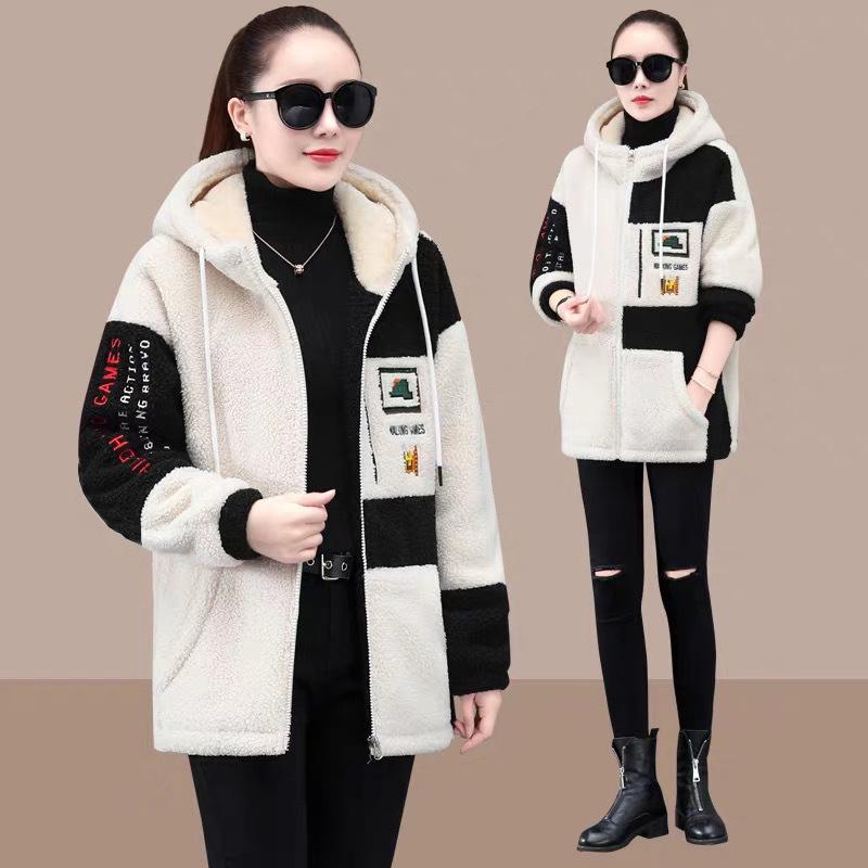Lammwolle plus Fleecejacke Damen Winter Verdickungsstil Koreanischer Halbhoher Kragen Strickjacke Pullover Damengröße L schwarz von Joom DACH