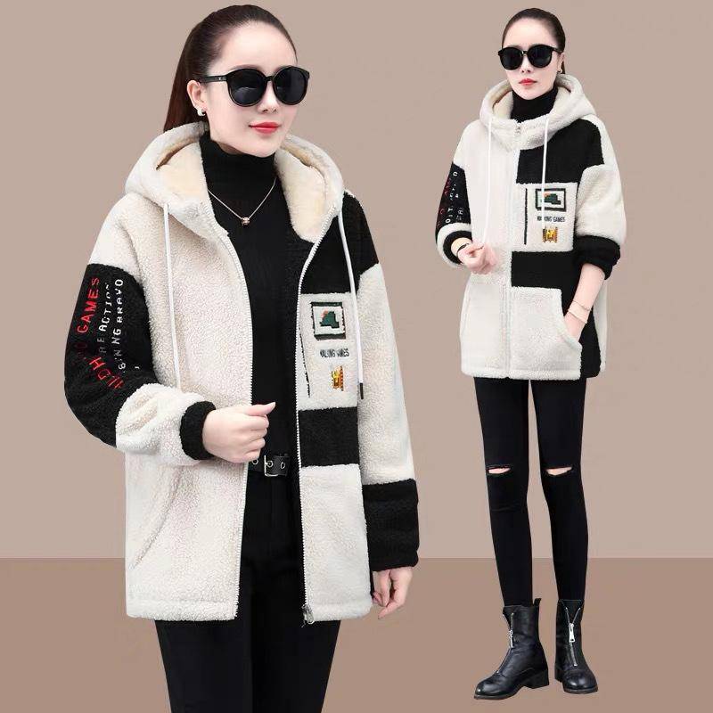 Lammwolle plus Fleecejacke Damen Winter Verdickungsstil Koreanischer Halbhoher Kragen Strickjacke Pullover Damengröße L schwarz von Joom DACH