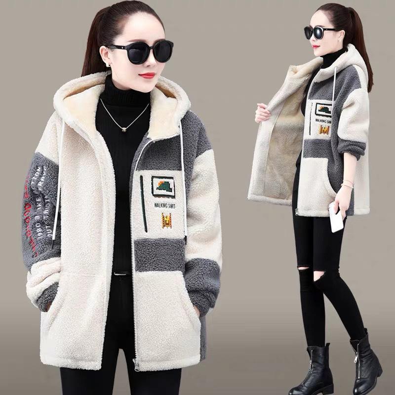 Lammwolle plus Fleecejacke Damen Winter Verdickungsstil Koreanischer Halbhoher Kragen Strickjacke Pullover Damengröße XXXL grau von Joom DACH