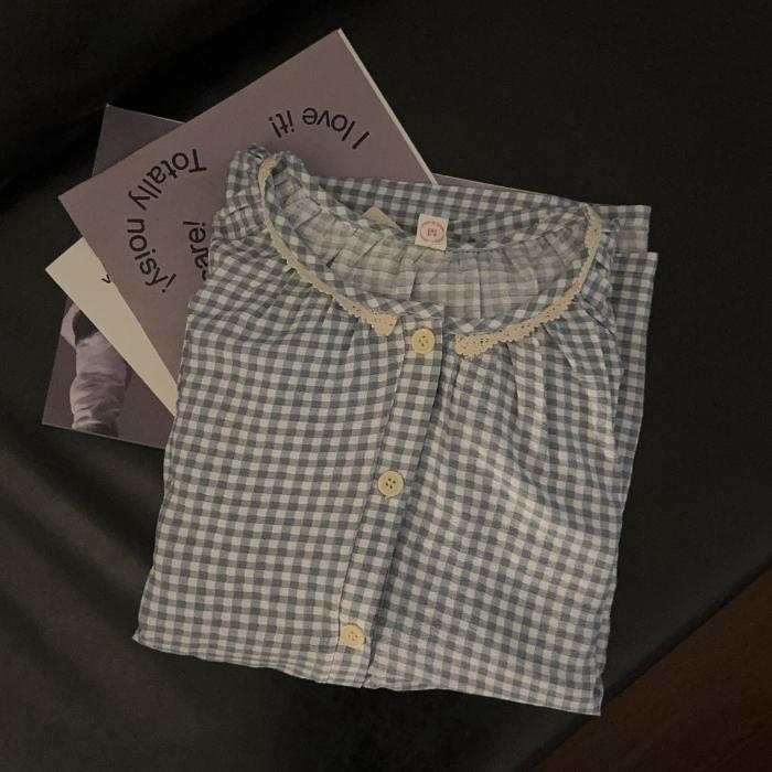 Langärmelige Pyjama-Sets für Damen O-Ausschnitt Kariert Bedruckte Nachtwäsche Pyjamas Nachtwäsche-Set Junges Mädchen Pijama-Set Femme Homewear XL grau von Joom DACH