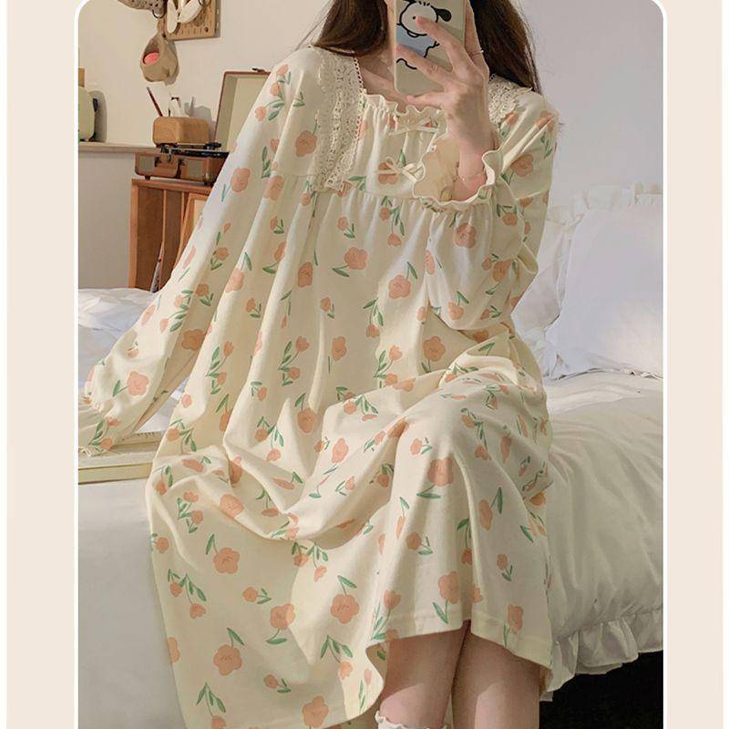 Langärmeliges Nachthemd für Mädchen im neuen Frühlings- und Herbststil, süßes Prinzessinnen-Nachthemd für Damen, Heimkleidung für Studenten, Pyjama für Damen 2XL von Joom DACH