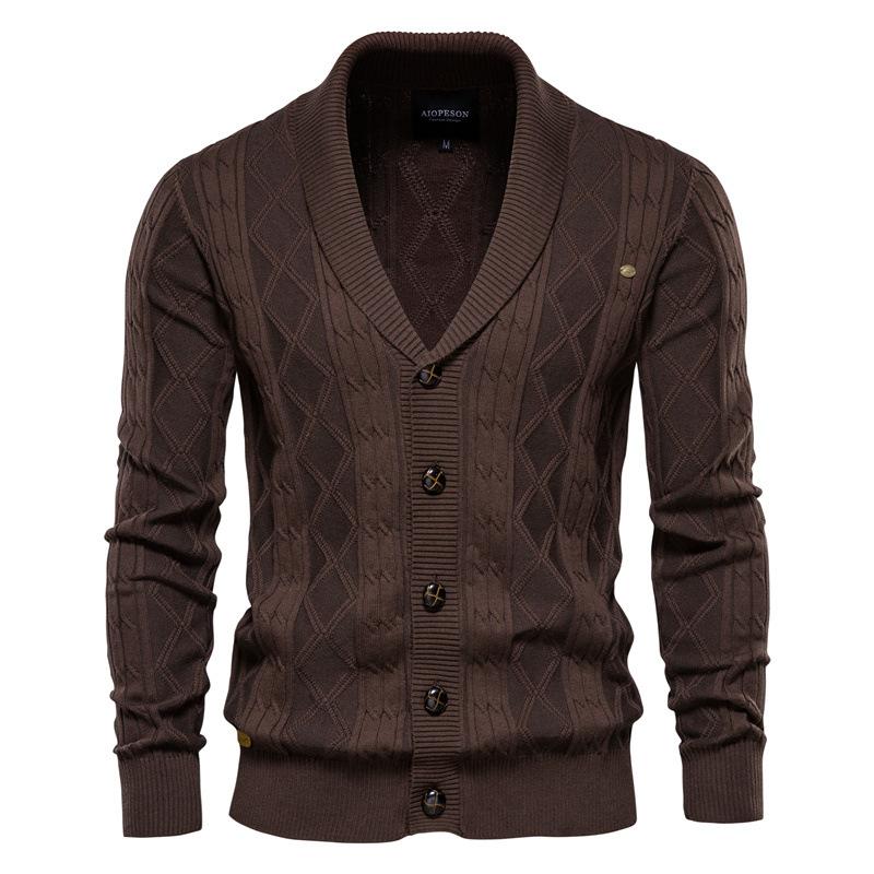 Langärmiger V-Ausschnitt Strick-Cardigan Herren Groß Jacquard Pullover Herren Jacke Übergröße S kaffeebraun von Joom DACH