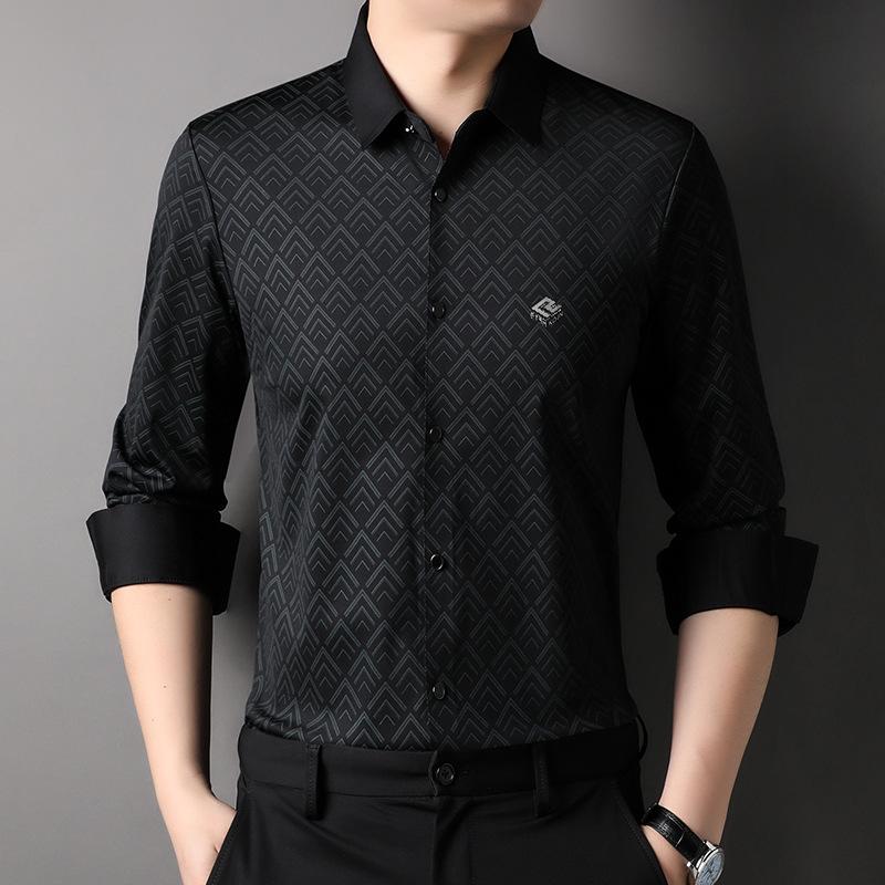 Langärmiges bedrucktes Hemd für Herren Frühling Neu Lässig Revers Jung und Mittelalterlich Gutaussehend Dünner Cardigan Top Mode 4XL von Joom DACH