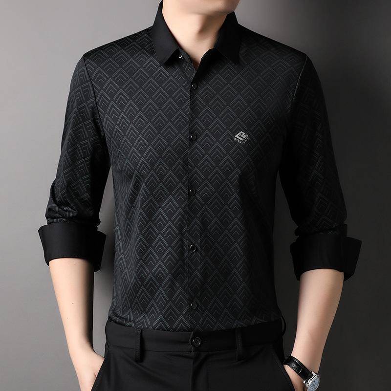 Langärmiges bedrucktes Hemd für Herren Frühling Neu Lässig Revers Jung und Mittelalterlich Gutaussehend Dünner Cardigan Top Mode 4XL von Joom DACH