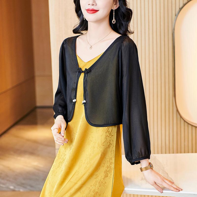 Langärmlige Strickjacke mit kleinem Schalkragen für Damen im Frühjahr, neue Außenbluse, temperamentvoller, vielseitiger Kurzmantel 4XL schwarz von Joom DACH