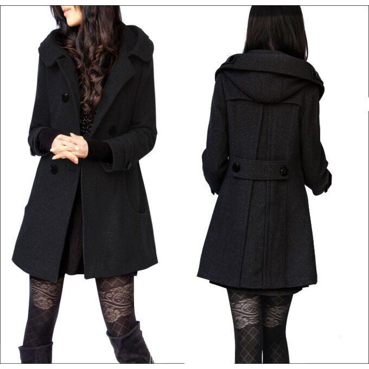 Langärmlige Winterjacke aus Wolle für Damen in Übergröße mit schmaler Passform und Kapuze 5XL schwarz von Joom DACH