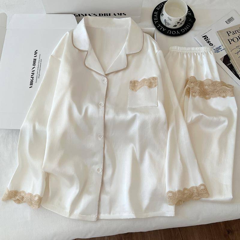 „Langärmliger Luxus-Pyjama aus Eisseide mit Bienen-Print für Frühling und Sommer – Zweiteiliges Damen-Set“ L (100-115 jin) von Joom DACH