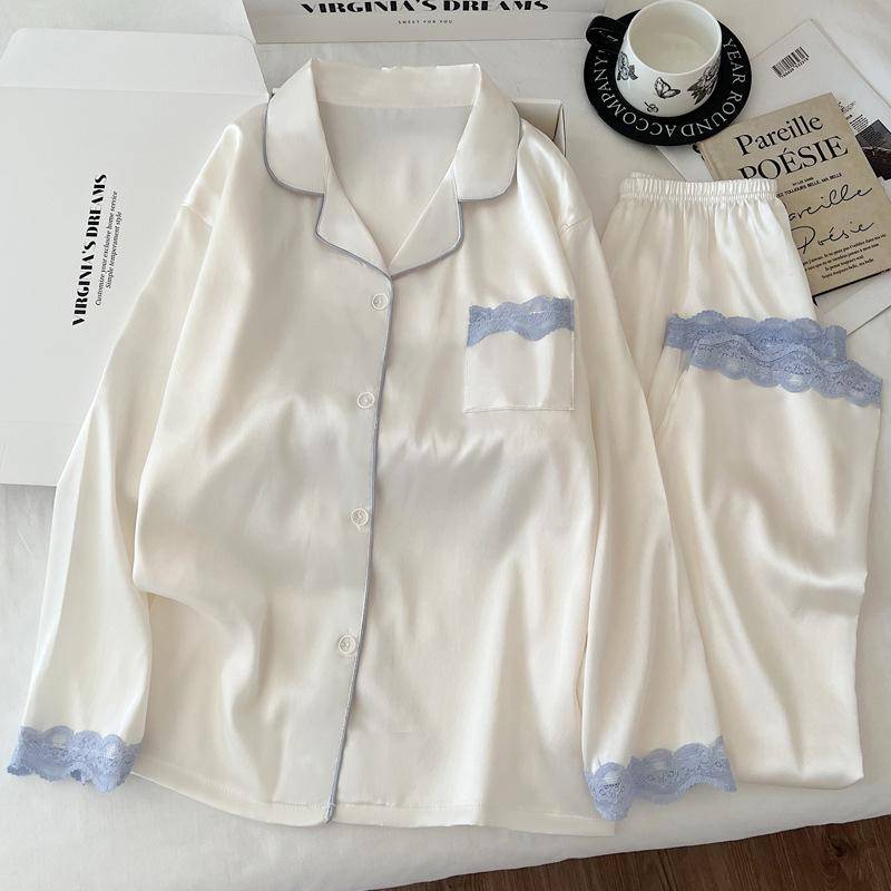 „Langärmliger Luxus-Pyjama aus Eisseide mit Bienen-Print für Frühling und Sommer – Zweiteiliges Damen-Set“ XL (115-130 jin) von Joom DACH