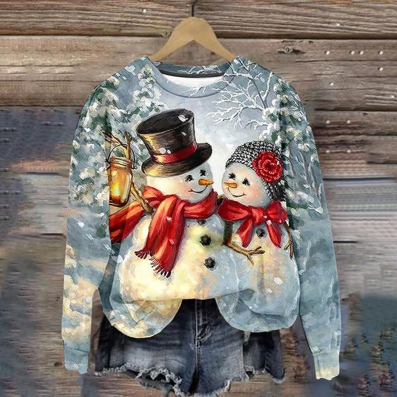 Langärmliger Weihnachtspullover für Damen, Sweatshirts mit 3D-Schneemann-Print, übergroßes T-Shirt, modische Designbekleidung, neu 8XL von Joom DACH