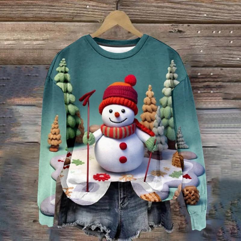 Langärmliger Weihnachtspullover für Damen, Sweatshirts mit 3D-Schneemann-Print, übergroßes T-Shirt, modische Designbekleidung, neu M von Joom DACH