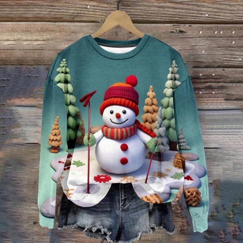 Langärmliger Weihnachtspullover für Damen, Sweatshirts mit 3D-Schneemann-Print, übergroßes T-Shirt, modische Designbekleidung, neu M von Joom DACH