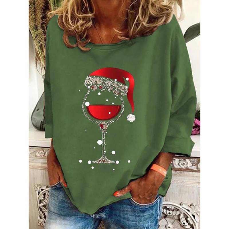 Langärmliges Baumwoll-T-Shirt mit weihnachtlichem Weinbecher-Aufdruck für Damen, Oberteil mit Weihnachtsaufdruck, modische Damen-Übergrößen, O-Ausschnitt 6XL Langärmliges Baumwoll-T-Shirt mit weihnachtlichem Weinbecher-Aufdruck für Damen, Oberteil mit Weihnachtsaufdruck, modische Damen-Übergrößen, O-Ausschnitt 6XL von Joom DACH