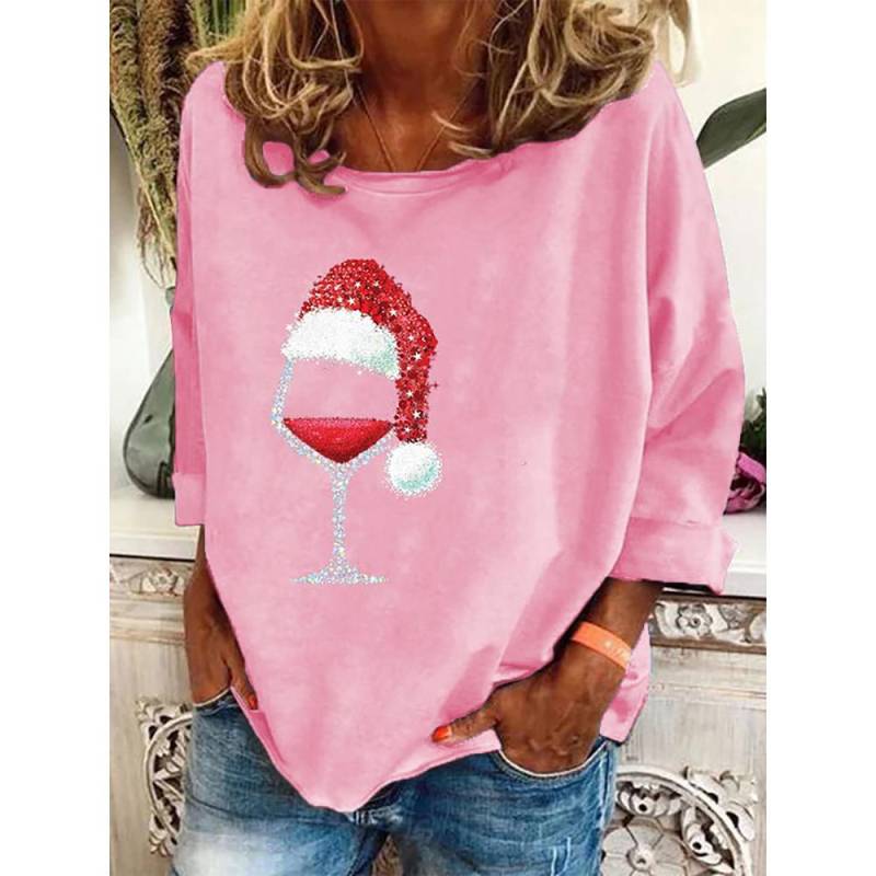 Langärmliges Baumwoll-T-Shirt mit weihnachtlichem Weinbecher-Aufdruck für Damen, Oberteil mit Weihnachtsaufdruck, modische Damen-Übergrößen, O-Ausschnitt S Langärmliges Baumwoll-T-Shirt mit weihnachtlichem Weinbecher-Aufdruck für Damen, Oberteil mit Weihnachtsaufdruck, modische Damen-Übergrößen, O-Ausschnitt S von Joom DACH