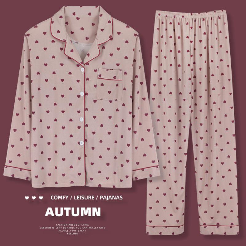 Langärmliges Pyjama-Set für Damen für Frühling und Herbst – Strickjacke mit Revers, Übergröße, vielseitig einsetzbar für zu Hause oder draußen. Double Extra Large Langärmliges Pyjama-Set für Damen für Frühling und Herbst – Strickjacke mit Revers, Übergröße, vielseitig einsetzbar für zu Hause oder draußen. Double Extra Large von Joom DACH