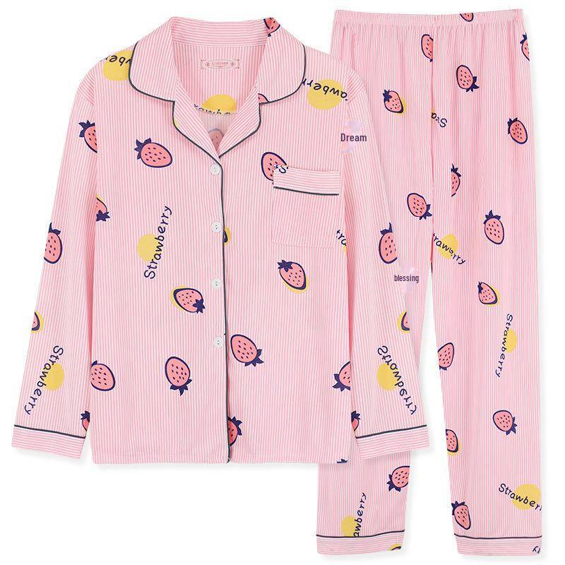 Langärmliges Pyjama-Set für Damen für Frühling und Herbst – Strickjacke mit Revers, Übergröße, vielseitig einsetzbar für zu Hause oder draußen. Medium von Joom DACH