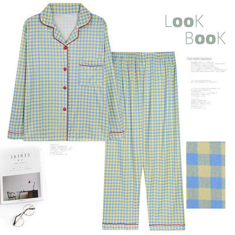 Langärmliges Pyjama-Set für Damen für Frühling und Herbst – Strickjacke mit Revers, Übergröße, vielseitig einsetzbar für zu Hause oder draußen. Medium von Joom DACH