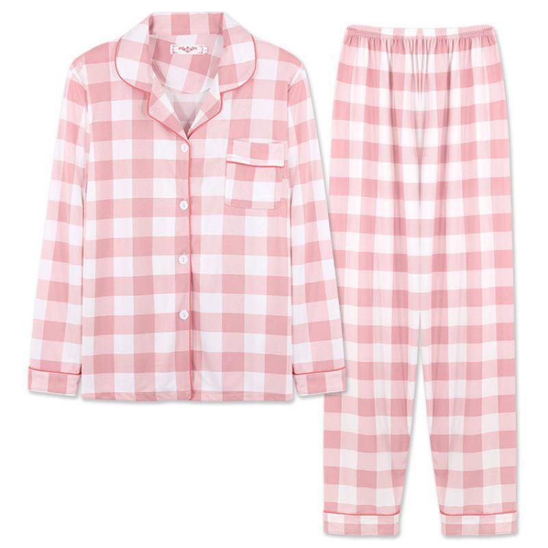 Langärmliges Pyjama-Set für Damen für Frühling und Herbst – Strickjacke mit Revers, Übergröße, vielseitig einsetzbar für zu Hause oder draußen. Medium von Joom DACH