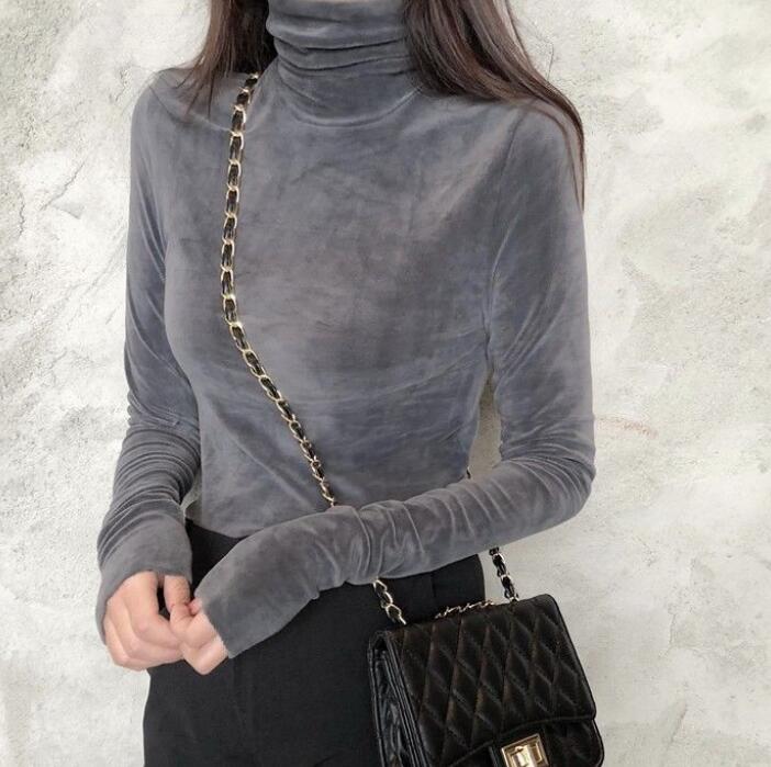 Langarm Casual T-shirt Shirts Frauen Tops Frühling Herbst Weibliche Vintage Elastische Rollkragen Bottom Shirt L von Joom DACH