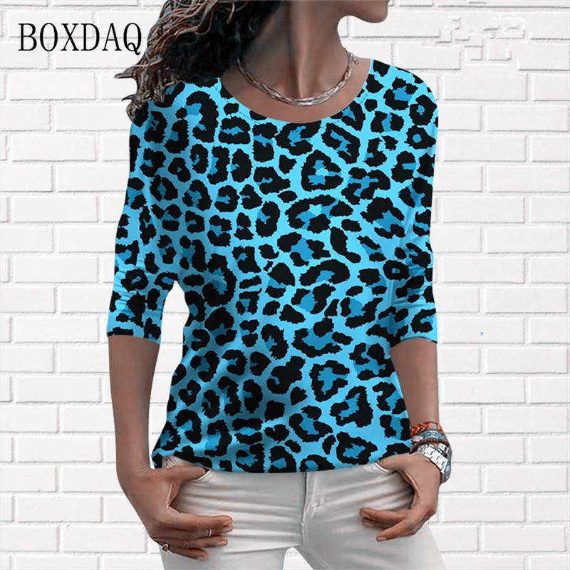 Langarm Leopard Grafik Frauen T-shirts Frühling Herbst 3d Print Streetwear Damen Tees Lose Beiläufige Weibliche Tops Große Größe 6XL 4XL von Joom DACH