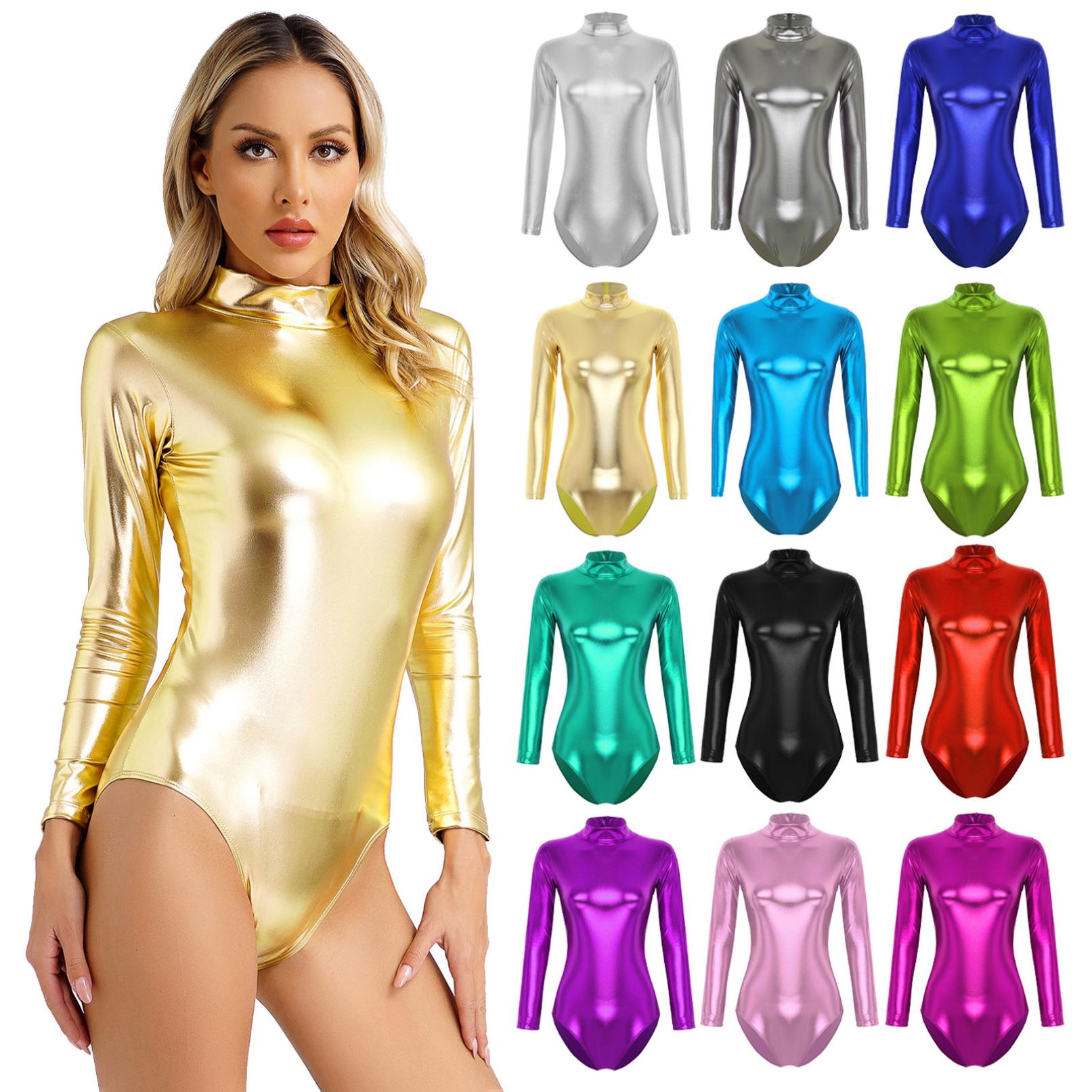 Langarm-Metallic-Body für Damen, glänzender Tanz-Trikot mit Rollkragen, Latex-Body XS königsblau Langarm-Metallic-Body für Damen, glänzender Tanz-Trikot mit Rollkragen, Latex-Body XS königsblau von Joom DACH