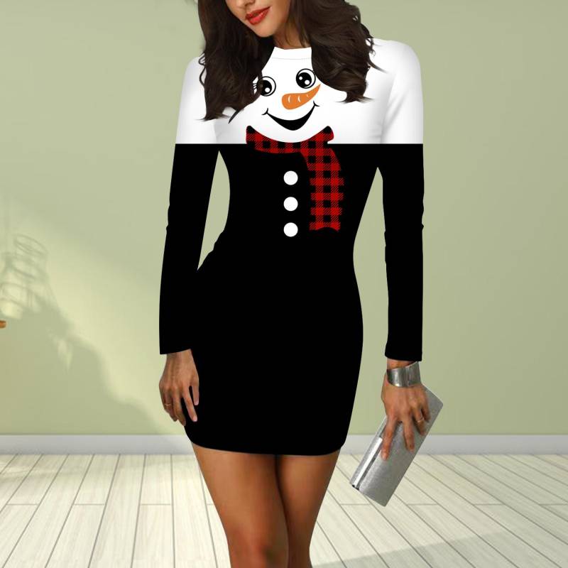 Langarm Outdoor Schneemann 3D Druck Kleid Frauen Mini Kleider Herbst Dünne Stretchy Party Vestidos S rot von Joom DACH