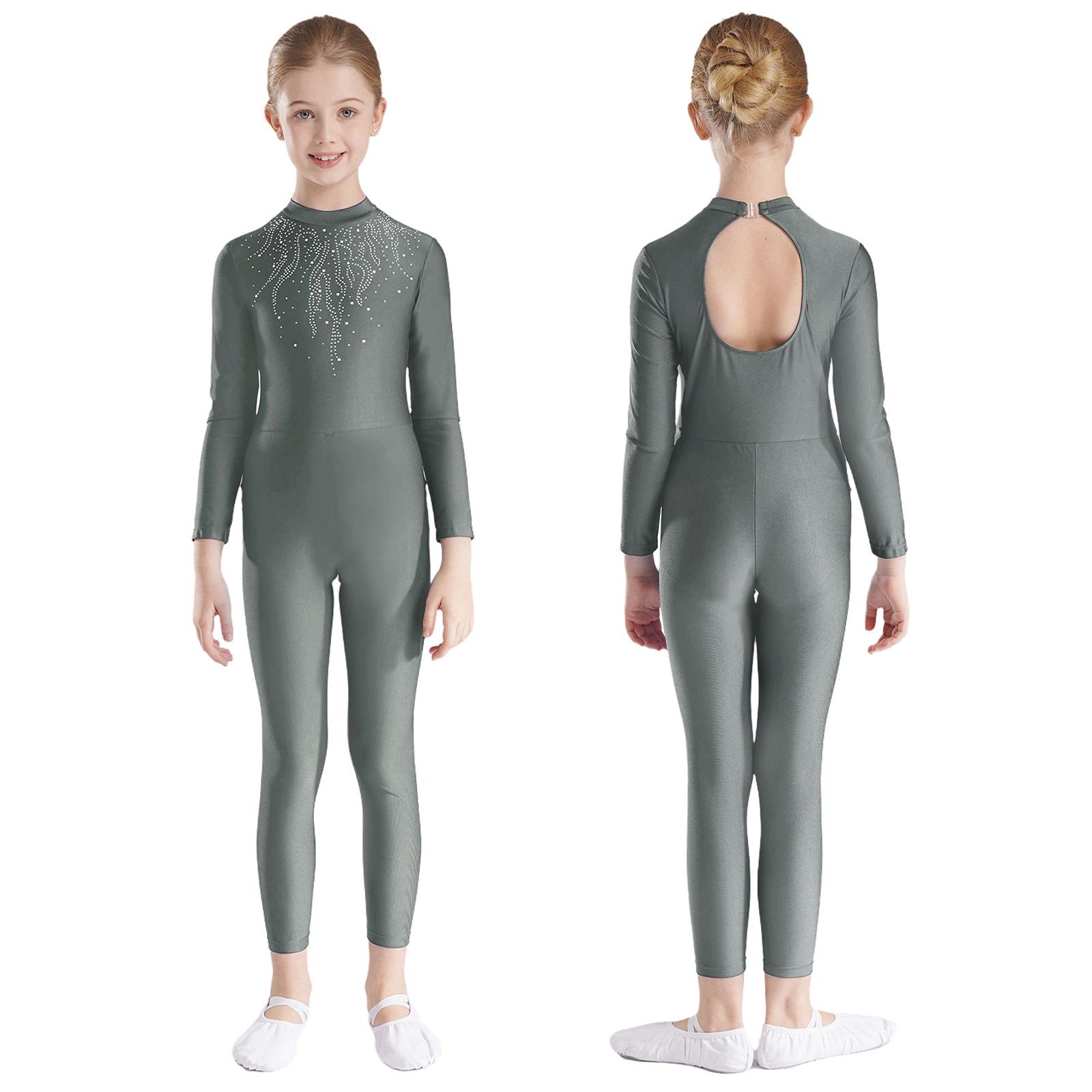 Langarm-Overall mit Strass-Dekor für Mädchen, für Ballett, Gymnastik, Akrobatik, Yoga, Workout, Ganzkörper-Stretch-Uniform für Eiskunstlauf 9-10 Years von Joom DACH
