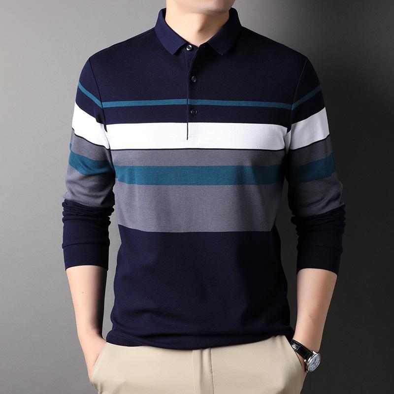 Langarm Poloshirt Herren Revers Unterwäsche Bluse Herbst Neu Mittleren Alters Freizeit Mode T-Shirt XXXL von Joom DACH