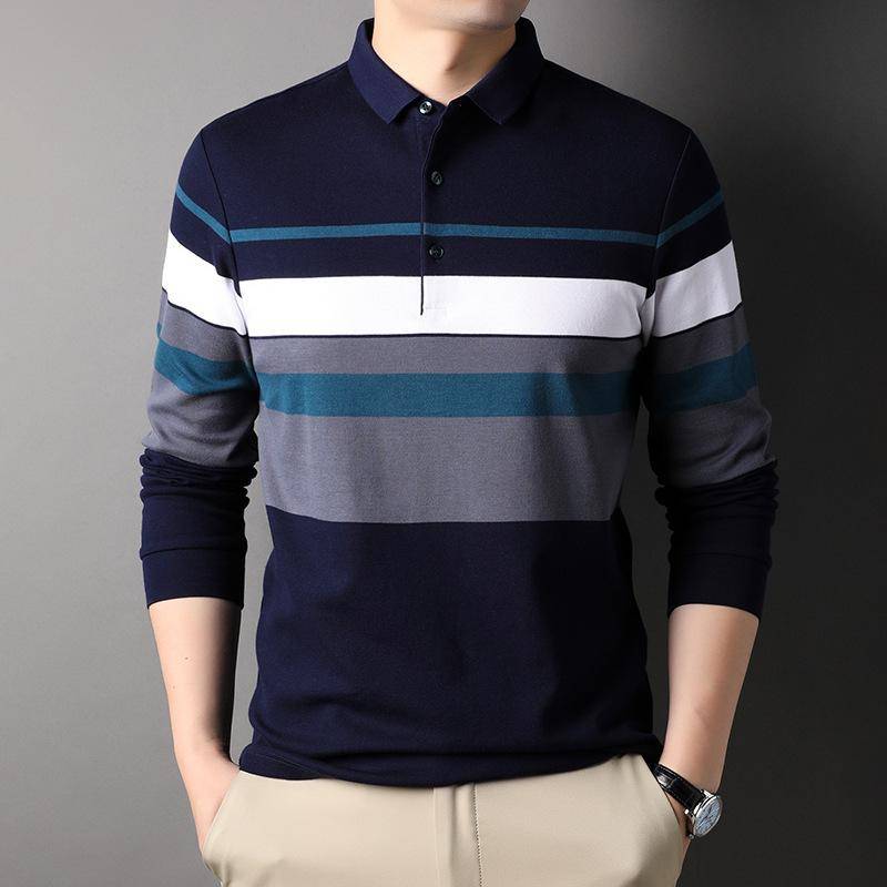 Langarm Poloshirt Herren Revers Unterwäsche Bluse Herbst Neu Mittleren Alters Freizeit Mode T-Shirt XXXL von Joom DACH