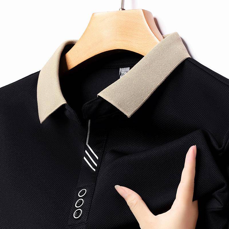 Langarm-Poloshirt für Herren, Frühling und Herbst, lockeres, lässiges Revers-Top-T-Shirt L schwarz von Joom DACH