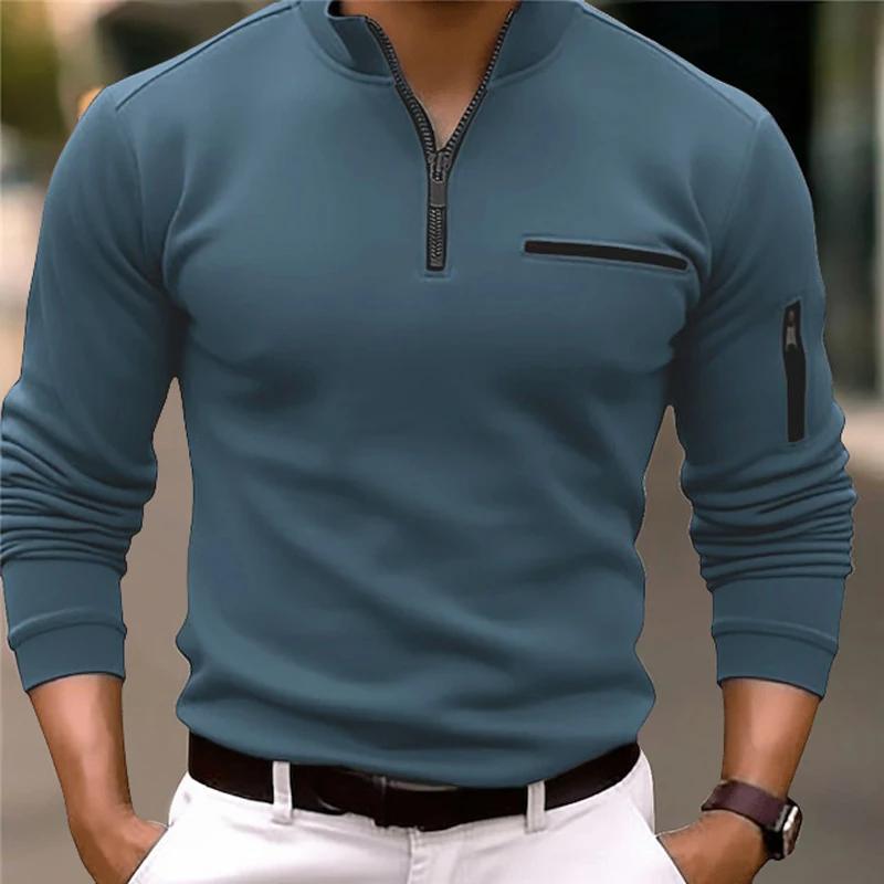 Langarm-Poloshirt für Herren, modisch, einfarbig, für Freizeit, Sport, Pullover, Golf, schmales T-Shirt, Business, Casual, Herrenbekleidung. L himmelblaue Langarm-Poloshirt für Herren, modisch, einfarbig, für Freizeit, Sport, Pullover, Golf, schmales T-Shirt, Business, Casual, Herrenbekleidung. L himmelblaue von Joom DACH