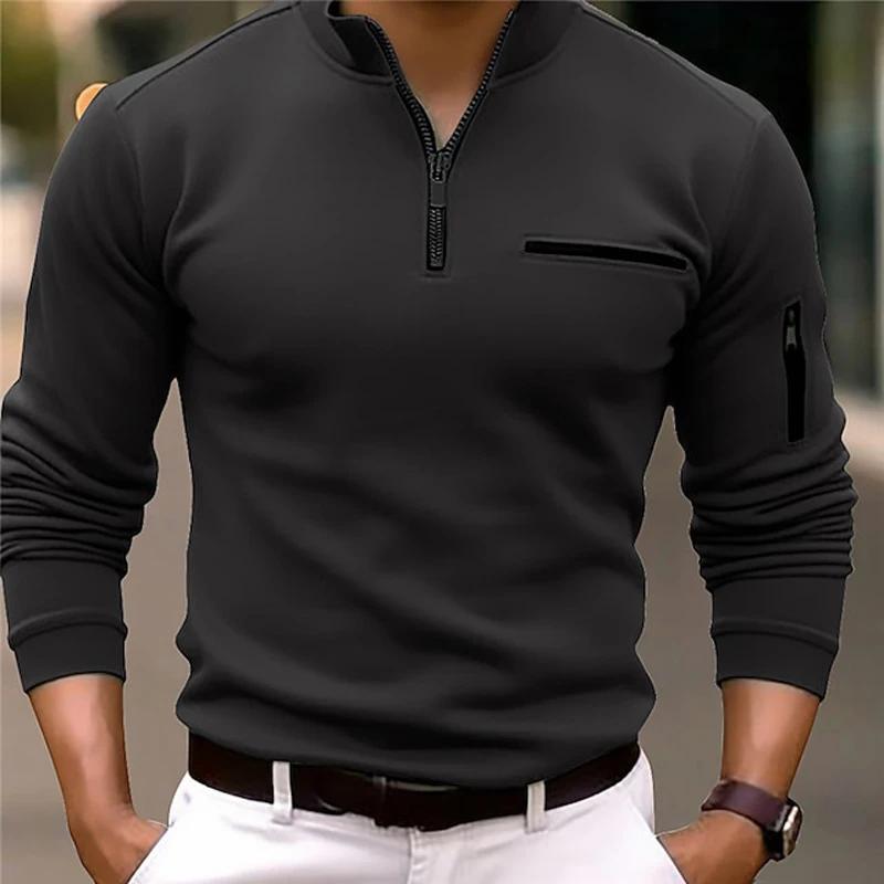 Langarm-Poloshirt für Herren, modisch, einfarbig, für Freizeit, Sport, Pullover, Golf, schmales T-Shirt, Business, Casual, Herrenbekleidung. L schwarz von Joom DACH