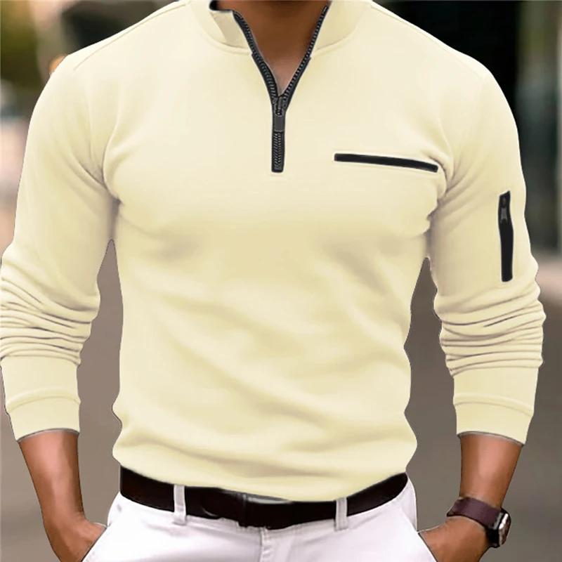 Langarm-Poloshirt für Herren, modisch, einfarbig, für Freizeit, Sport, Pullover, Golf, schmales T-Shirt, Business, Casual, Herrenbekleidung. M beige von Joom DACH