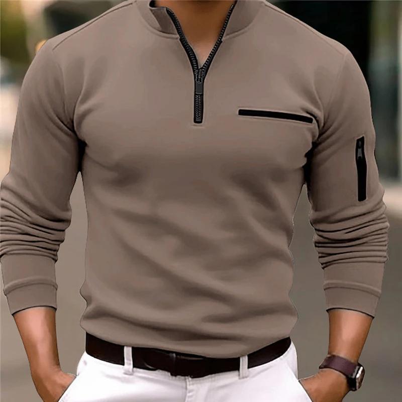 Langarm-Poloshirt für Herren, modisch, einfarbig, für Freizeit, Sport, Pullover, Golf, schmales T-Shirt, Business, Casual, Herrenbekleidung. M von Joom DACH