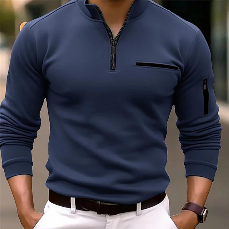 Langarm-Poloshirt für Herren, modisch, einfarbig, für Freizeit, Sport, Pullover, Golf, schmales T-Shirt, Business, Casual, Herrenbekleidung. XL dunkelblaue von Joom DACH