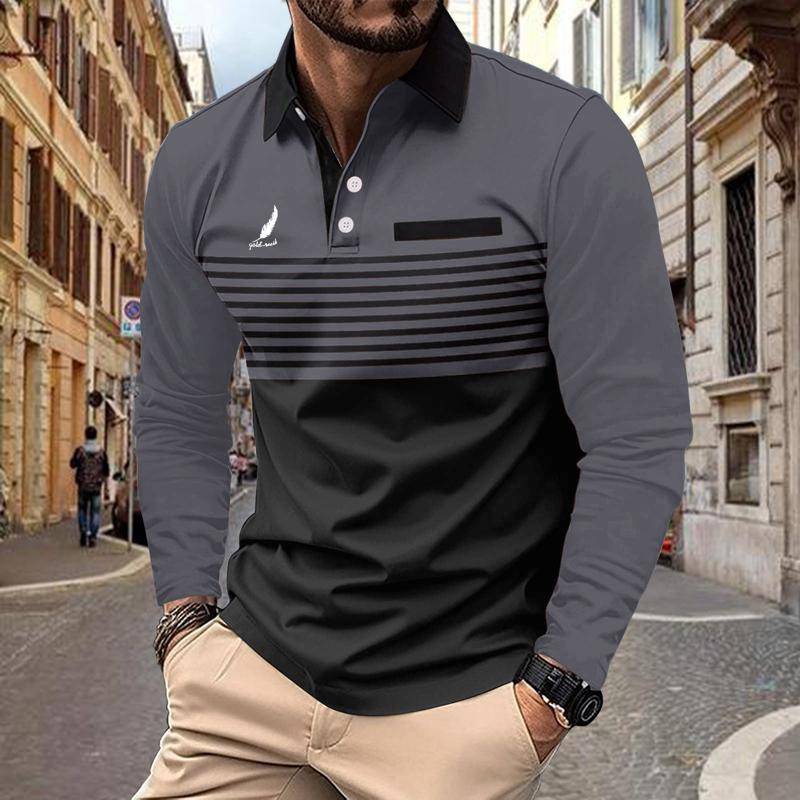 Langarm-Poloshirt für Herren im Herbst mit Fake-Pocket-Design, modisches Top-T-Shirt für Herren L grau von Joom DACH