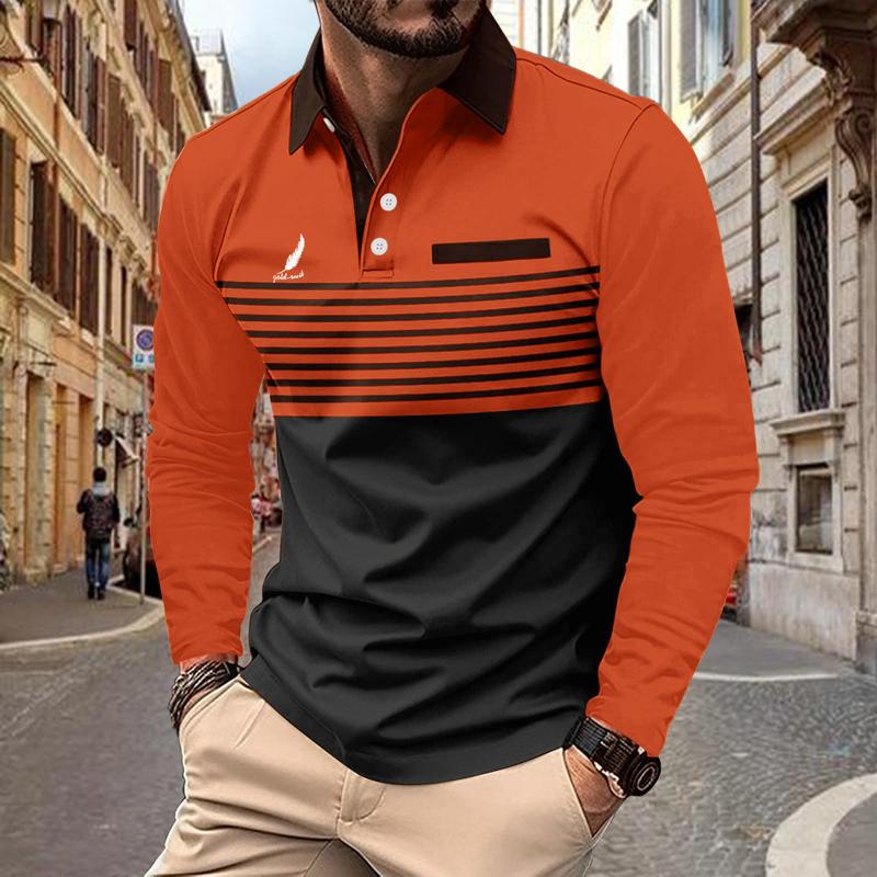 Langarm-Poloshirt für Herren im Herbst mit Fake-Pocket-Design, modisches Top-T-Shirt für Herren L orange von Joom DACH