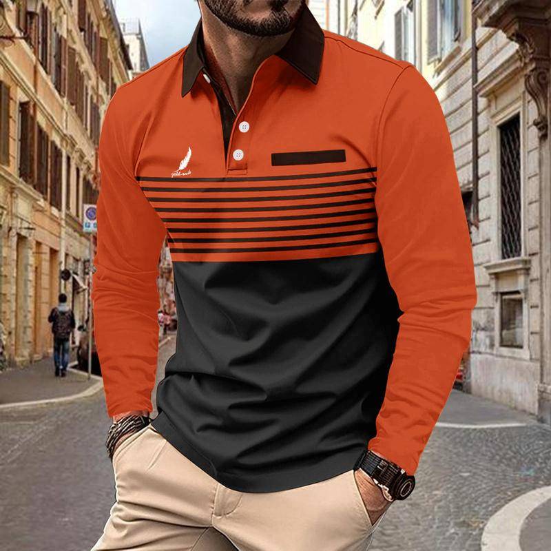 Langarm-Poloshirt für Herren im Herbst mit Fake-Pocket-Design, modisches Top-T-Shirt für Herren L orange von Joom DACH