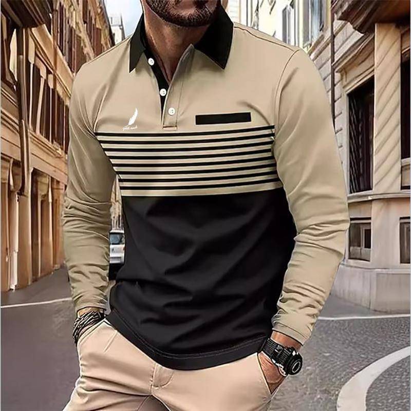 Langarm-Poloshirt für Herren im Herbst mit Fake-Pocket-Design, modisches Top-T-Shirt für Herren M beige von Joom DACH