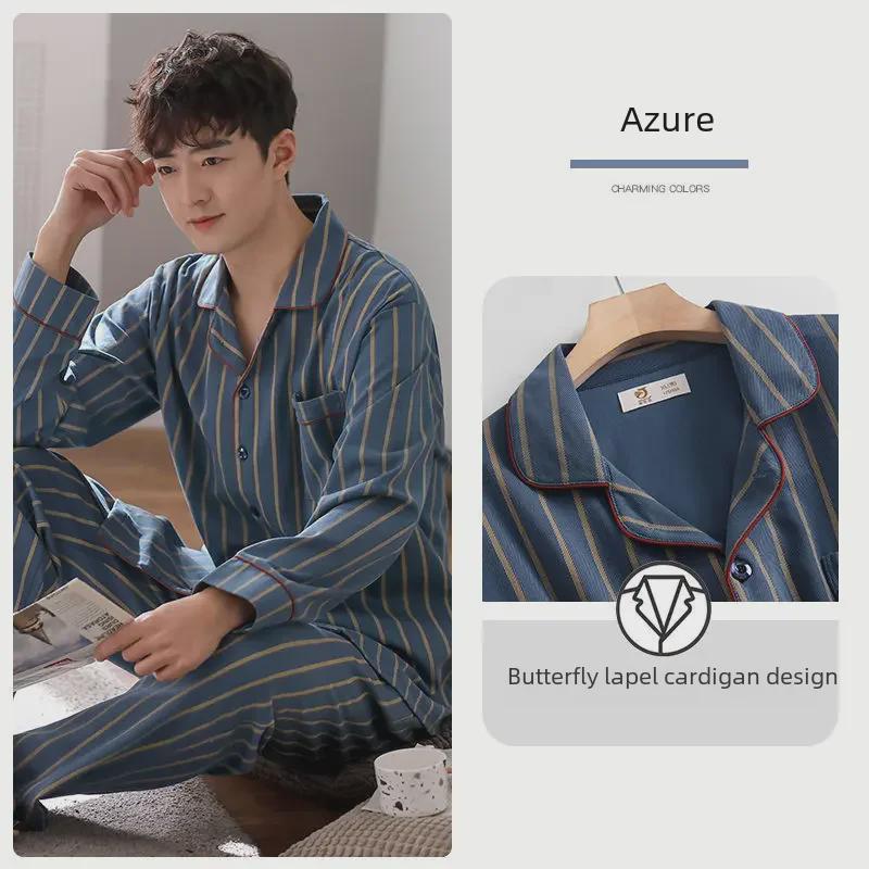 Langarm-Pyjama-Set für Herren aus 100 % Baumwolle – Frühlings-/Herbststil, leichter Freizeitanzug M von Joom DACH