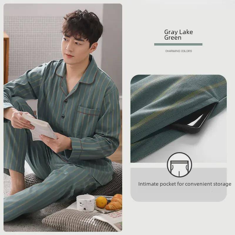 Langarm-Pyjama-Set für Herren aus 100 % Baumwolle – Frühlings-/Herbststil, leichter Freizeitanzug XL von Joom DACH